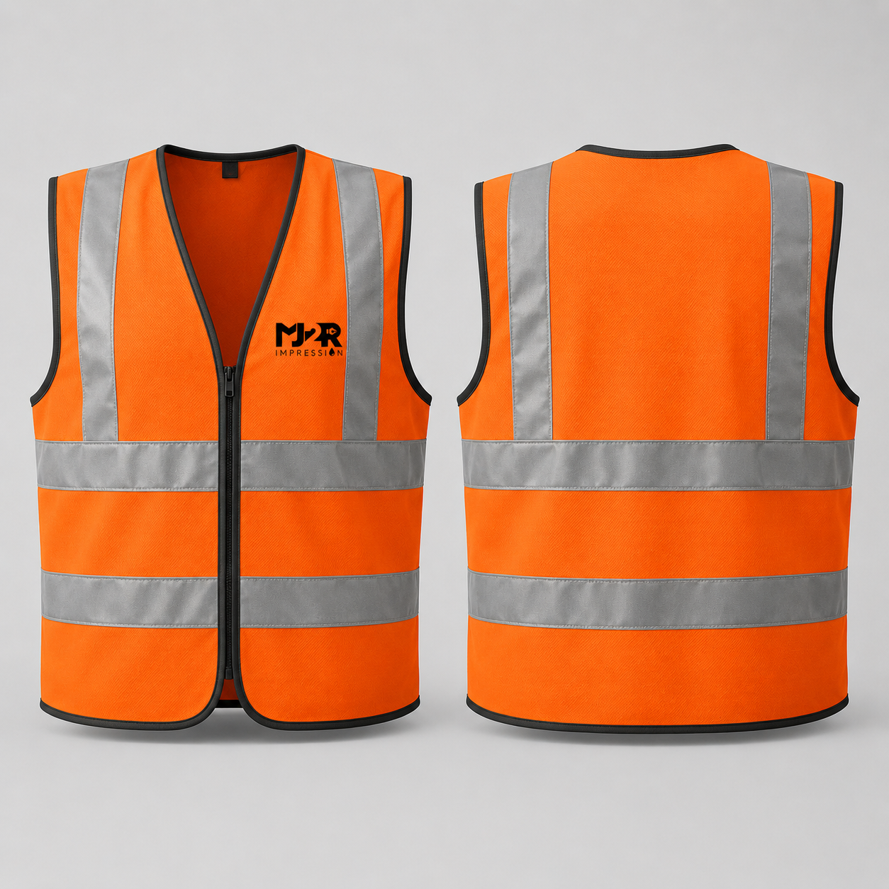 Gilet orange haute visibilité personnalisé MJ2R Impression